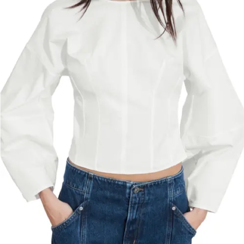 & Other Stories White Square-Neck Long-Sleeve Crop Top